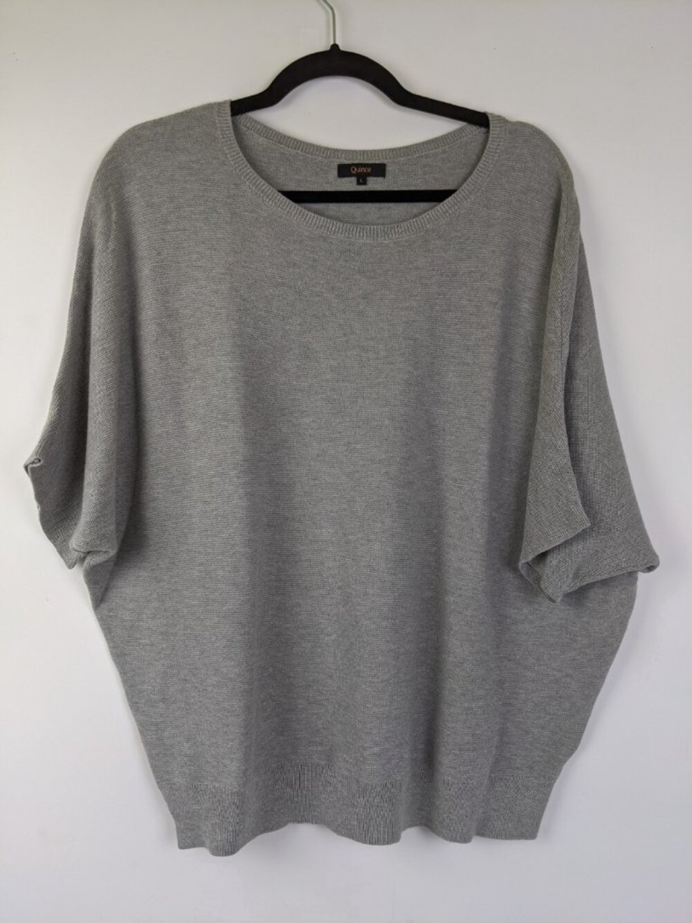 Quince Womens Size Large Organic Cotton Cashmere Blend Short Sleeve Sweater Grey